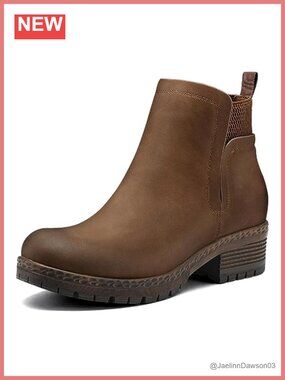 Women's Elastic Gore Lug Sole Chelsea Ankle Boots Round Toe Block Heel